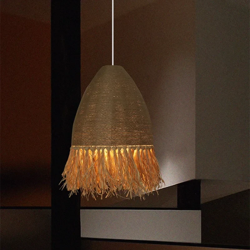 Rattan Woven Pendant Light Chandelier for Retro Dining Room, Axyaa Wabi Sabi Style