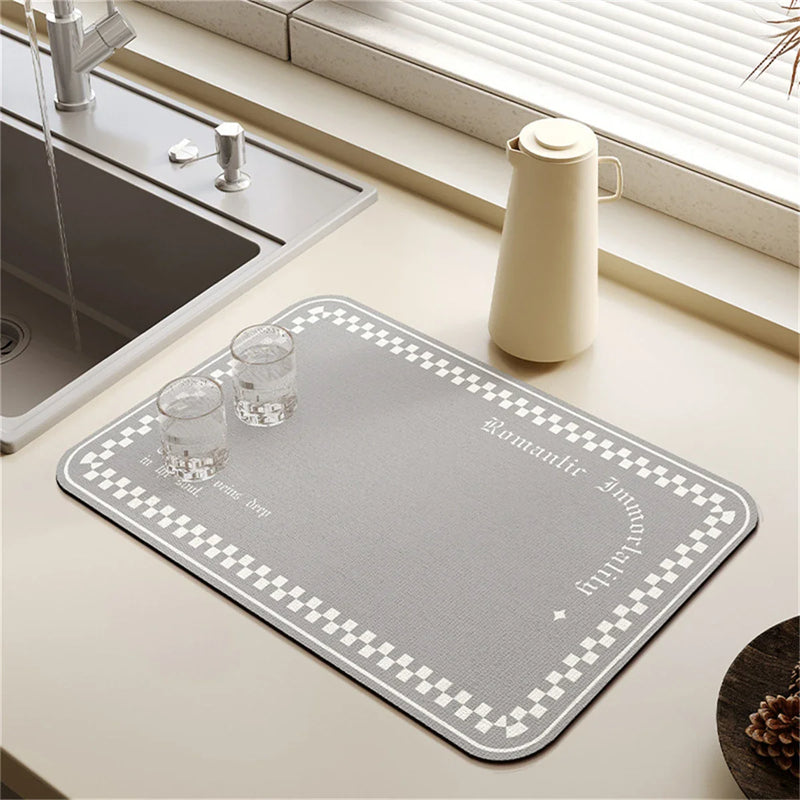 Axyaa Cream Solid Color Coffee Machine Drain Mat - Kitchen Non-Slip Absorbent Drying Mat