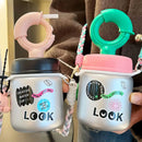 Axyaa 580ML Cute Glass Water Bottle With Straw, Tea Separation, Portable for Girls