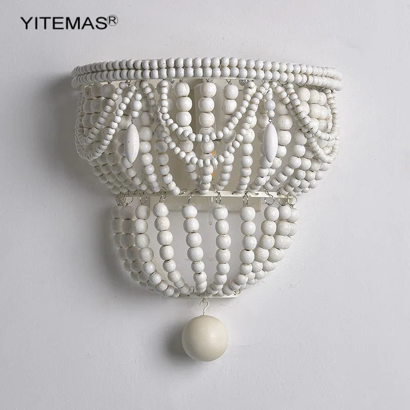 Axyaa White Wooden Beads Wall Sconce for Living Room Bedroom Kids Hallway
