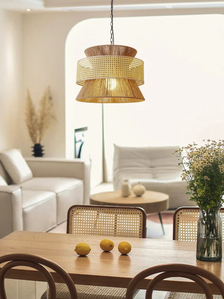 Axyaa Nordic Retro Rattan Ceiling Chandelier for Dining Room Decor