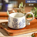 Axyaa Blue Patterned Ceramic Coffee Mug with Double Handles for Home Tea Enjoyment