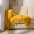 Axyaa Yellow Knitted Textured Throw Blanket - Soft Cozy Decor for Couch, Sofa, Bed