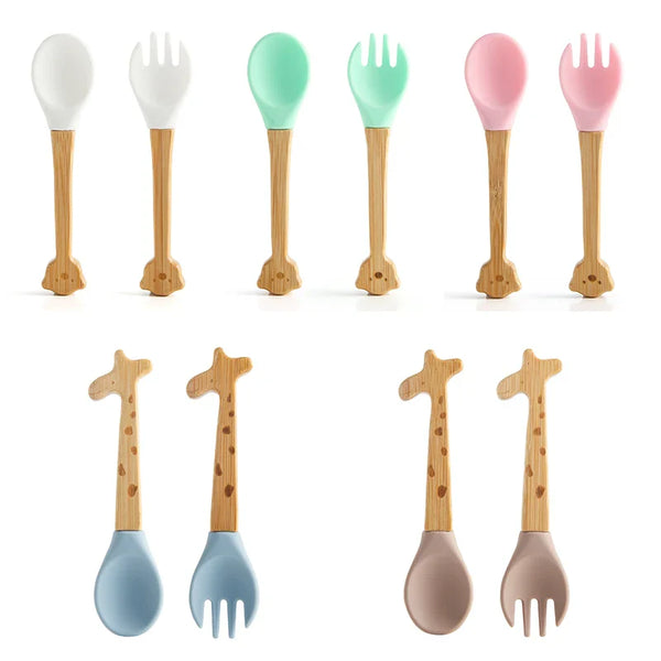 Axya Baby Silicone Wood Handle Utensils Set