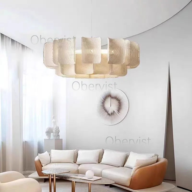 Axyaa White Acrylic LED Chandelier Minimalist Hanging Light Fixture for Bedroom, Dining, Living Room