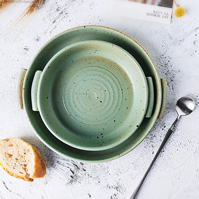 Axya Handcrafted Rough Pottery Plate with Handle