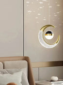 Axyaa Gold Moon Bedside Pendant Light, Adjustable Shade for Dining Room & Bedroom