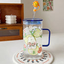 Axyaa Kawaii Animal Glass Cups With Lid - Cute Drinkware for Tea, Juice, and More