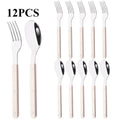 Axyaa Beige Silver Acrylic Handle Cutlery Set Stainless Steel Flatware Mirror Finish