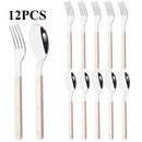 Axyaa Beige Silver Acrylic Handle Cutlery Set Stainless Steel Flatware Mirror Finish