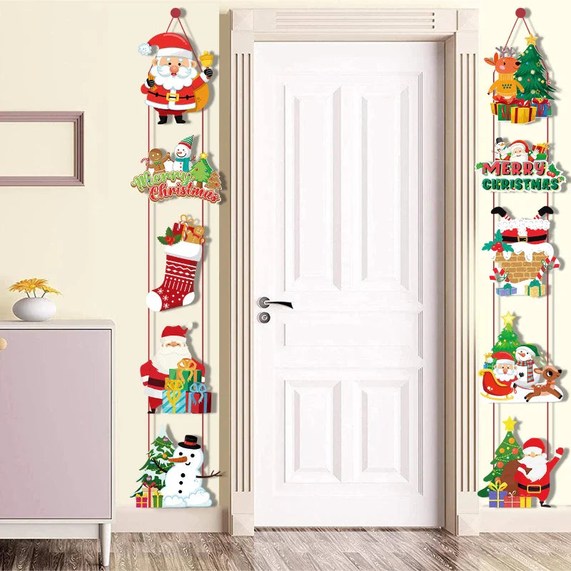 Axyaa Christmas Door Hanging Banner Santa Claus Snowman Xmas Front Door Ornament