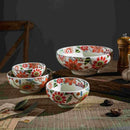 Axyaa Butterfly Love Flower Japanese Ceramic Rice Bowl - Retro Salad Fruit Bowl