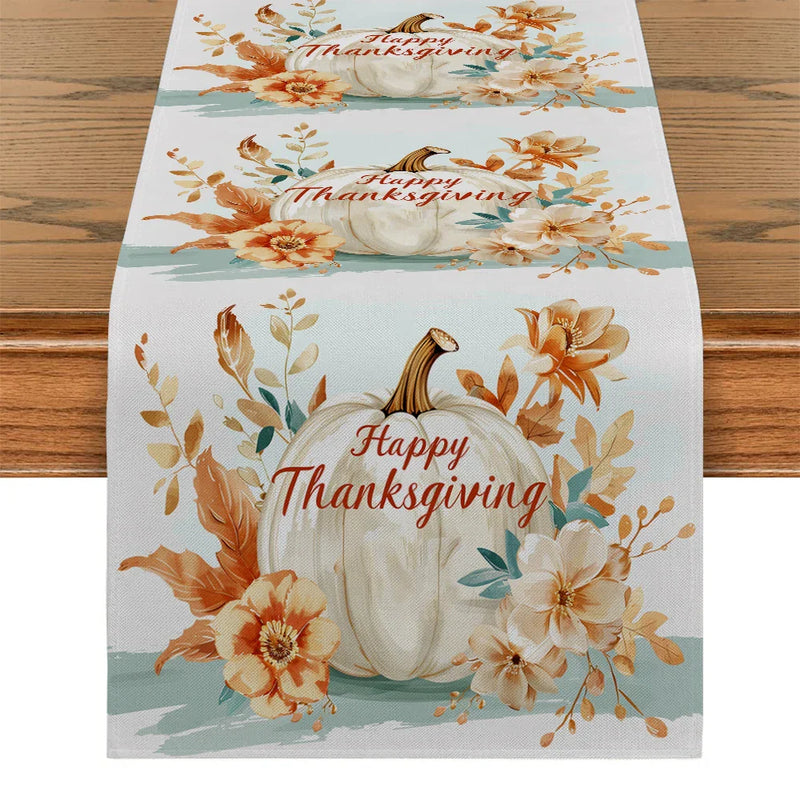 Axyaa Pumpkin Flower Branches Table Runner for Farmhouse Dining Decor