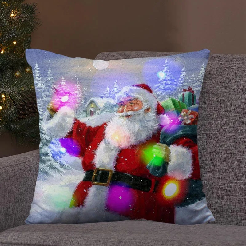 Axyaa LED Retro Santa Christmas Lights Pillowcase Home Decor 45x45