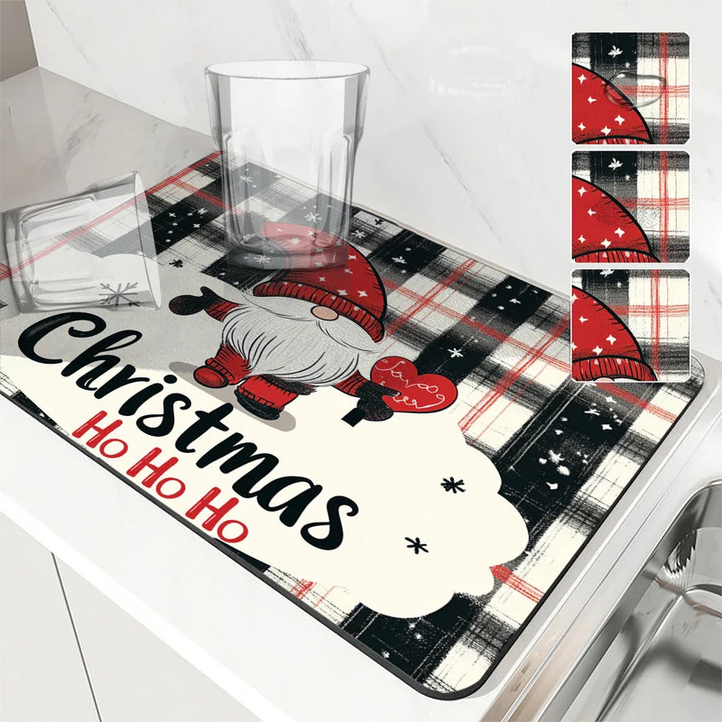 Axyaa Christmas Dwarf Kitchen Draining Mat: Absorbent, Anti-slip, Quick-Dry Drain Pad