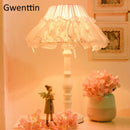 Axyaa Lace Table Lamp Wood Stand Light for Girls' Room Bedside Modern Desk Home Deco