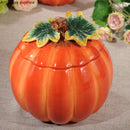 Axya Hand-Painted Pumpkin Storage Jar with Cover - Decorative Food Storage Box