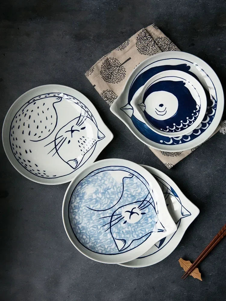 Axya Japanese Style Cat Ceramic Snack Plate Household Tableware