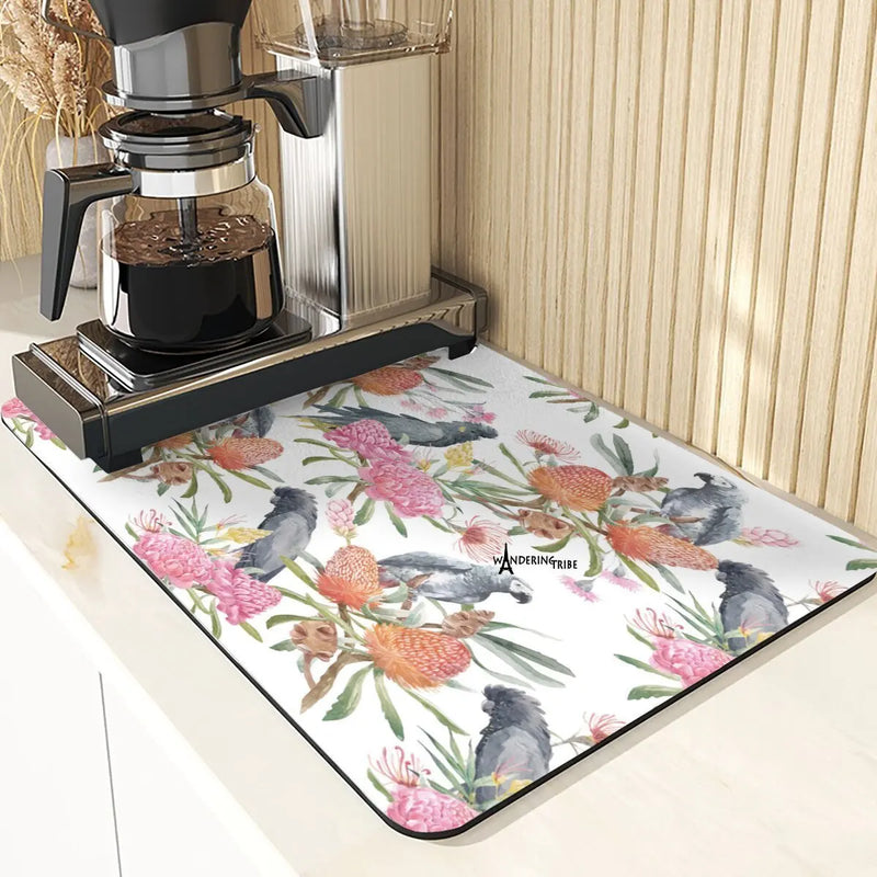 Axyaa Leaf Print Coasters & Drying Mat Set for Kitchen Essentials
