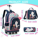 Axyaa Girls 3-Piece Rolling Backpack Set with Wheeled Luggage, Lunch Bag, Pencil Case