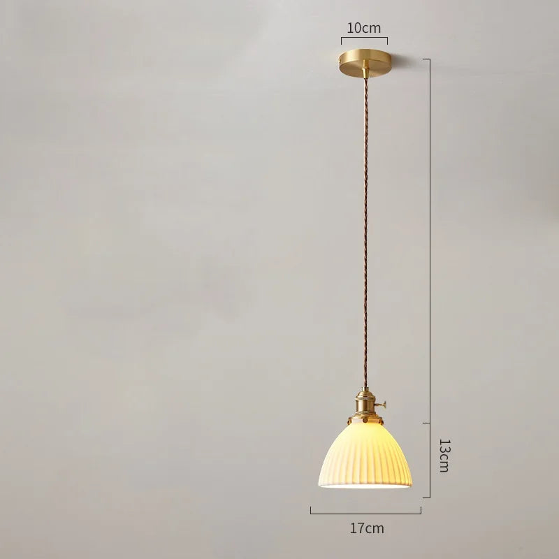 Axyaa White Ceramic Brass Pendant Lights - Nordic Japanese Style Hanging Lamp