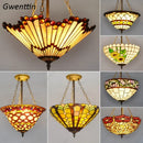 Axyaa Mediterranean Stained Glass Chandelier Pendant Light for Living Room