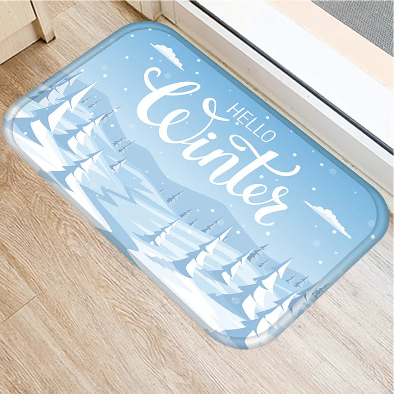 Christmas Snow Deer Pattern Printed Door Mat for Home Decor by Axyaa