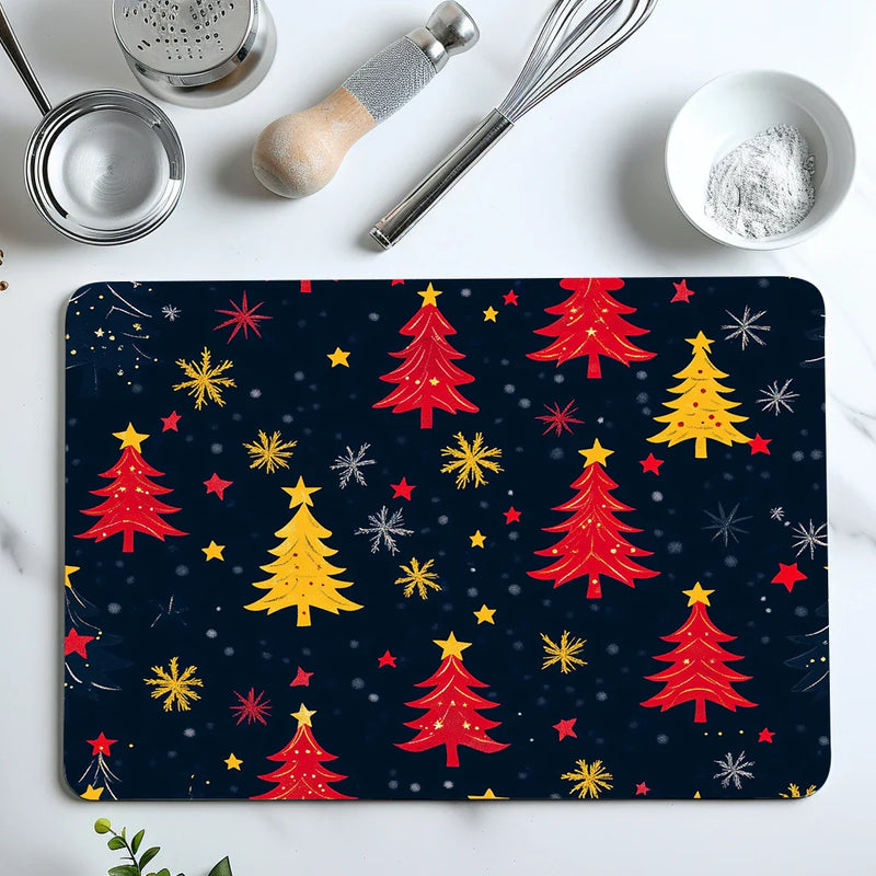 Christmas Tree Snow Stars Drying Mat - Non-Slip Absorbent Kitchen Placemat by Axyaa