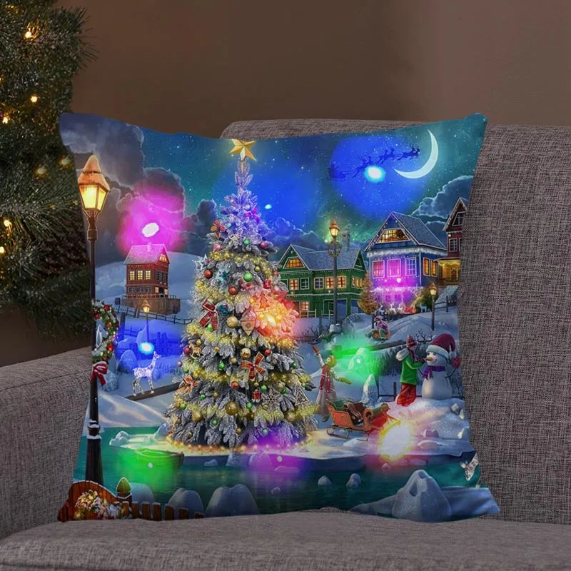 Axyaa LED Retro Santa Christmas Lights Pillowcase Home Decor 45x45