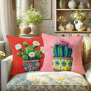 Axyaa Cactus Flower Pillow Covers Set - Tropical Bohemian Style Decor Cases