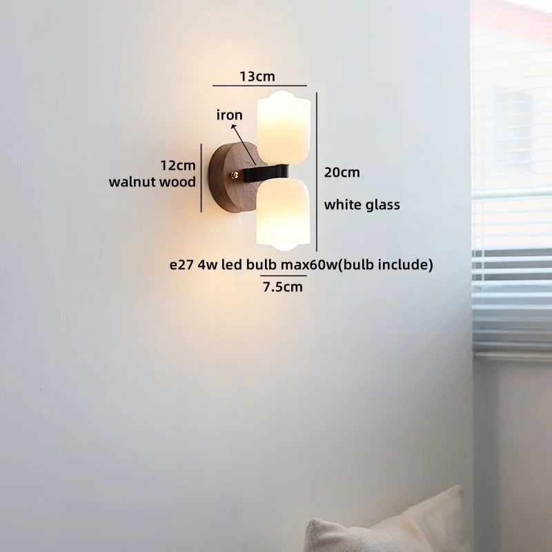 Axyaa Walnut Wood Glass Wall Lamp - Spherical Indoor Light for Living Room, Bathroom & Stairs