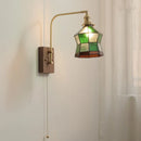 Axyaa Glass Walnut LED Wall Lamp Pull Chain Switch Modern Mirror Light