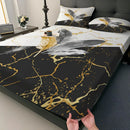 Axyaa Black Gold Marble Feather Rose 3D Single Piece Fitted Sheet