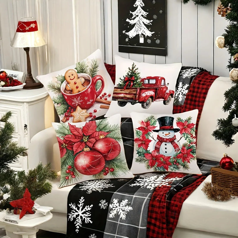 Axyaa Christmas Printed Pillow Cover Set for Festive Home Decor