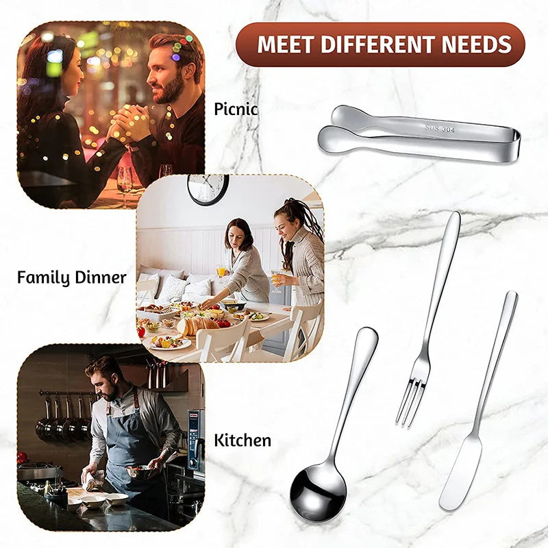 Axyaa 14-Piece Mini Cutlery Set: Tongs, Spatulas, Spoons, Forks - Non-Stick Tableware