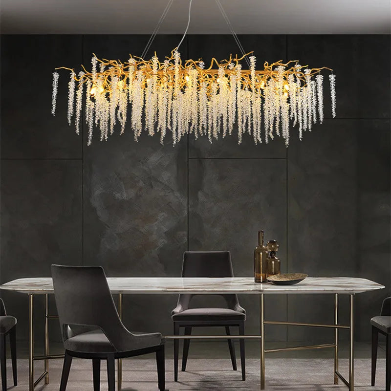 Axyaa French Style Romantic Tassel Crystal Chandelier for Living and Dining Room