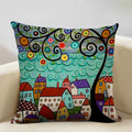 Hand-Painted Retro Country Linen Cushion Cover by Axyaa