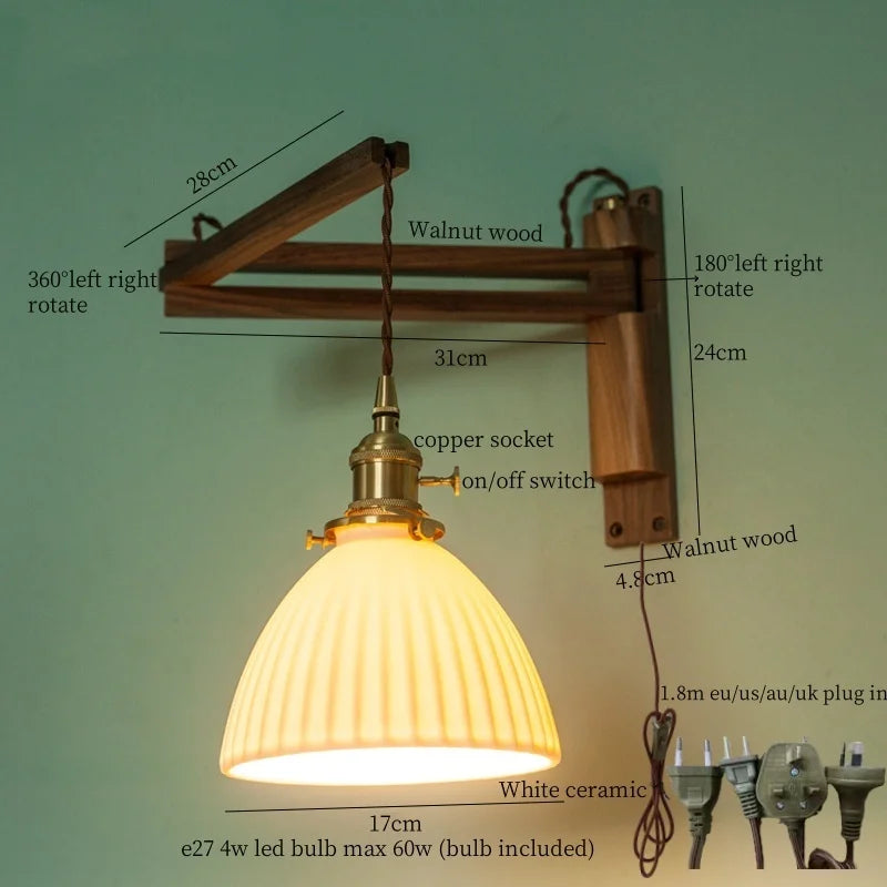 Axyaa White Ceramic LED Wall Sconce with Wood and Copper Finish