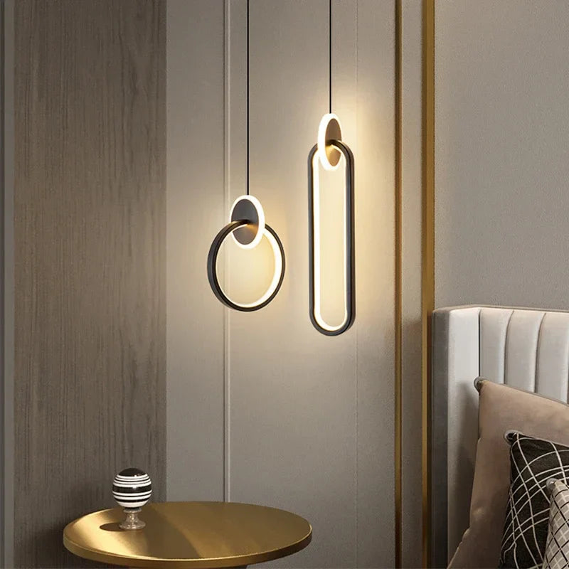 Axyaa Modern Black Gold Oval Artistic Ceiling Pendant Chandelier for Room Decor