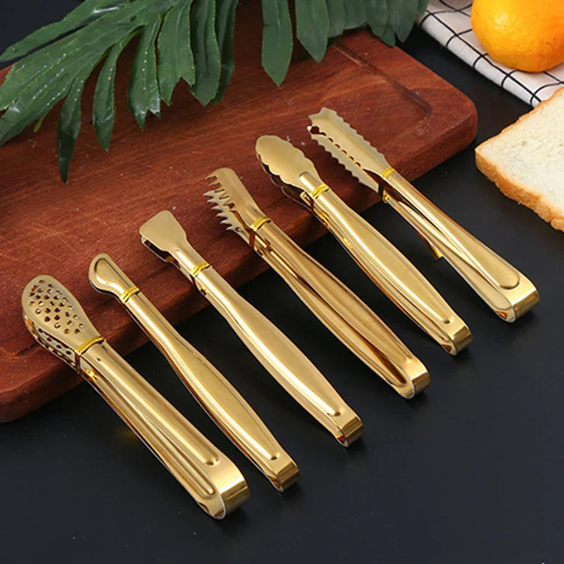Axyaa Stainless Steel Smart Grill Tongs Gold/Silver Meat Clip for BBQ Cooking
