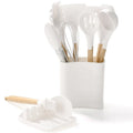 Axyaa Silicone Kitchen Utensils Set with Storage Bucket - Non-Stick, Wood Handle