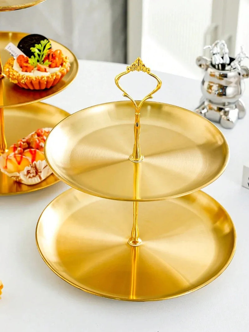 Axyaa Gold Stainless Steel Dessert Tray, Multi-Tier Cake Stand for Tea Party