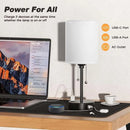 Axyaa Wireless Charging Desk Lamp Set - Grey Linen, Rechargeable LED, Dual Socket