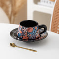 Axyaa Linglong Flower Ceramic Coffee Cup Saucer Set, Original Watercolor Design