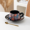 Axyaa Linglong Flower Ceramic Coffee Cup Saucer Set, Original Watercolor Design