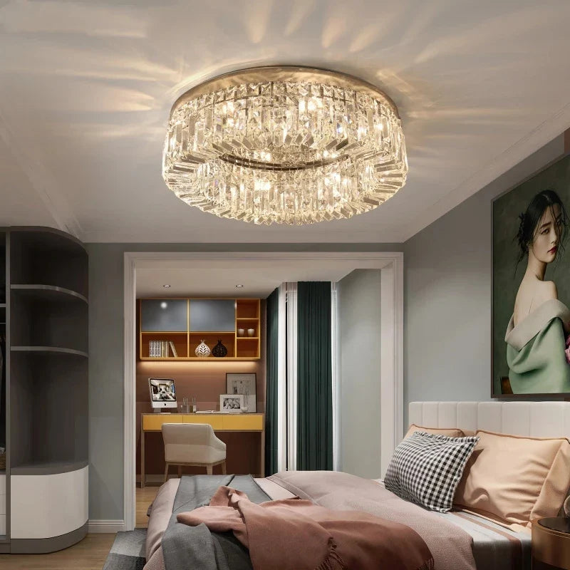 Nordic Gold Chrome LED Ceiling Chandelier by Axyaa - Modern Crystal Lighting