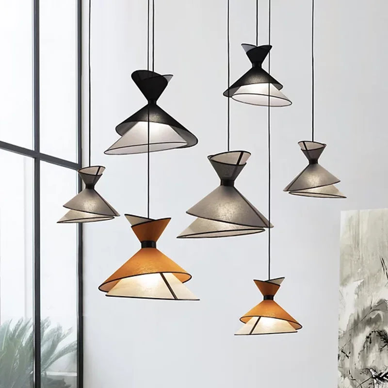 Axyaa Grand Kimono Pendant Lamp: Handmade Fabric Speaker Light with Minimalist Japanese Design
