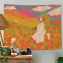 Boho Sun Moon Phase Rainbow Tapestry by Axyaa - Bedroom Decor Bedspread