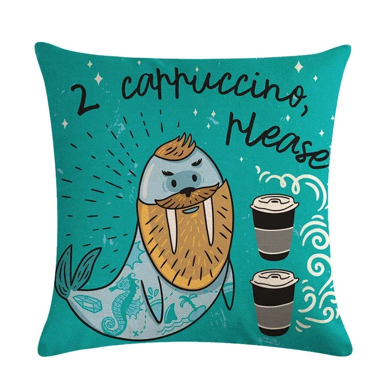 Axyaa Sea Lion Linen Pillowcase for Sofa Bedroom Children's Room Decor 45cm*45cm