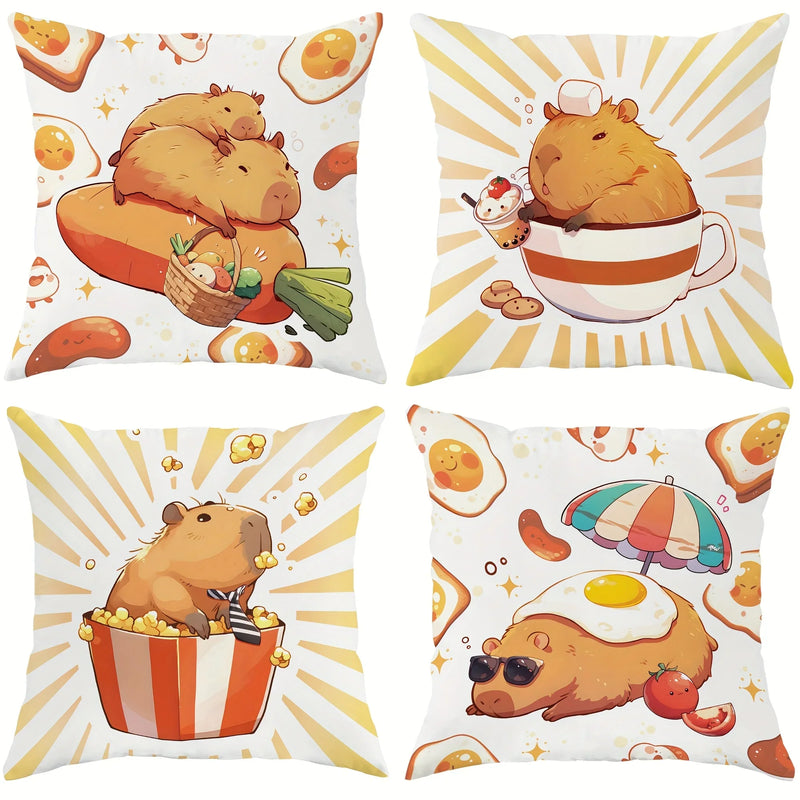 Axyaa Capybara Design Velvet Pillow Covers, Set of 4